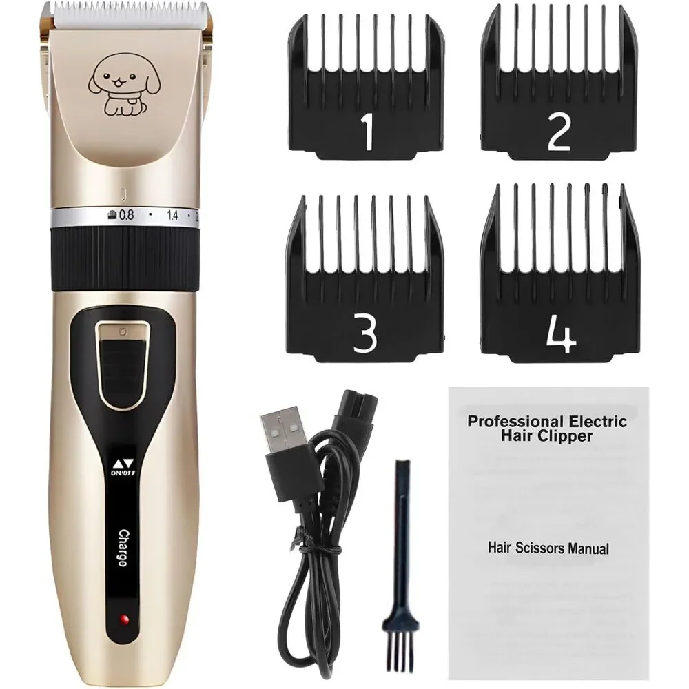 NEW Rechargeable Pet Grooming Clippers with 4 Guide Combs – Gold